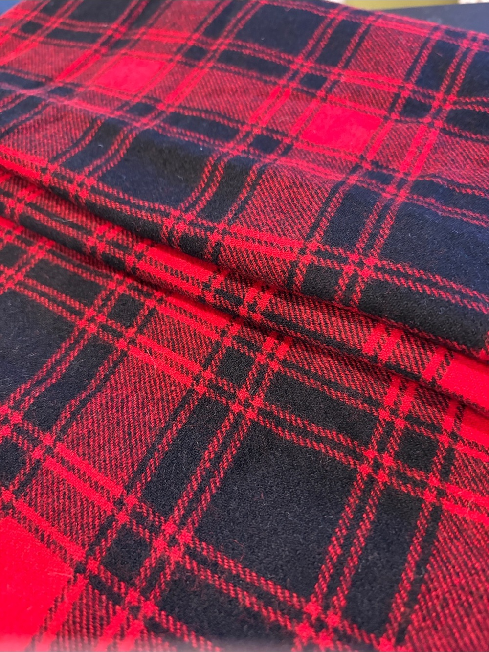 Vintage fine wool Red and Black Plaid Wool Fabric Panel 29 x 25 box XX